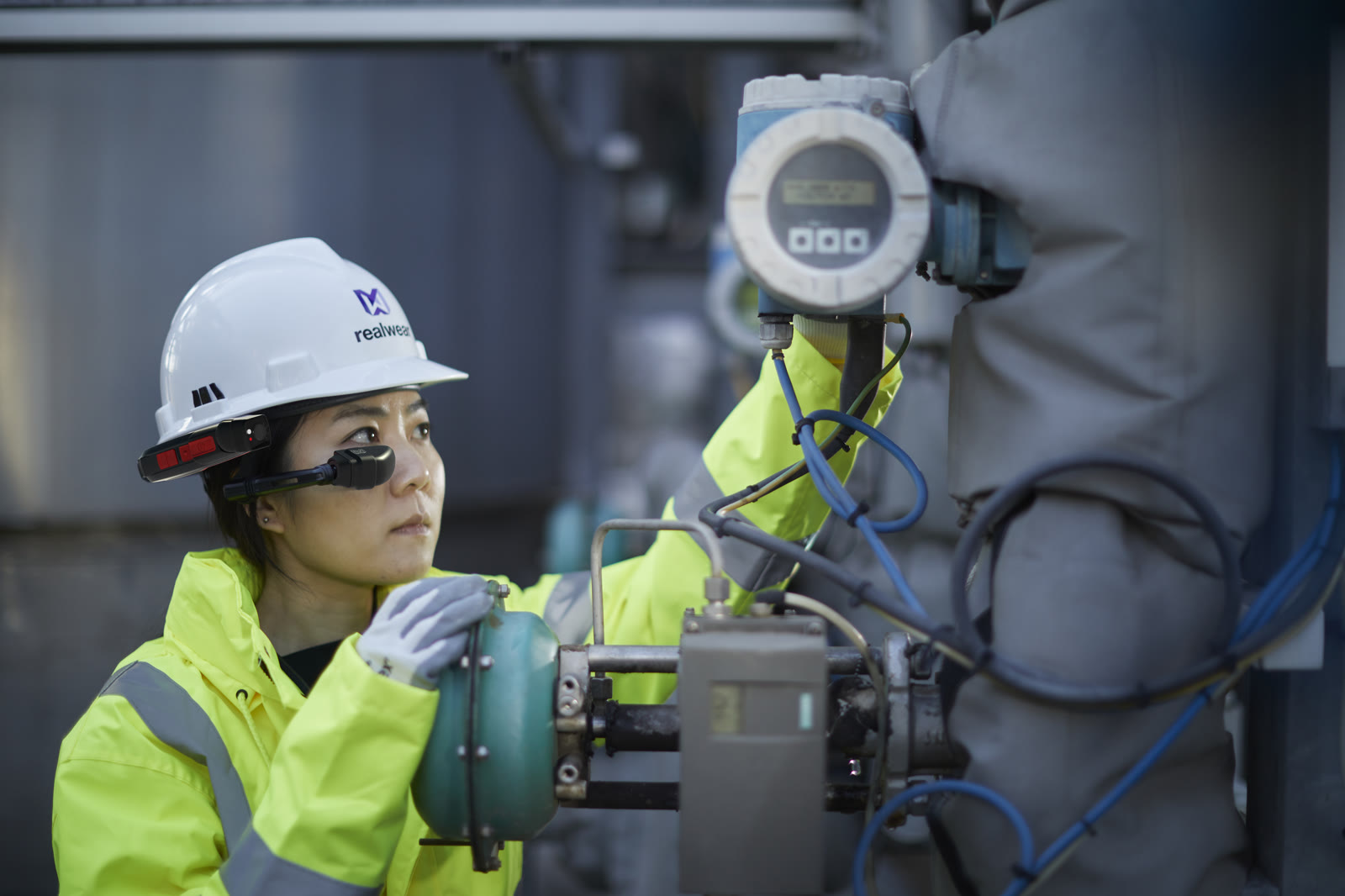Inspector working hands-free on an industrial asset